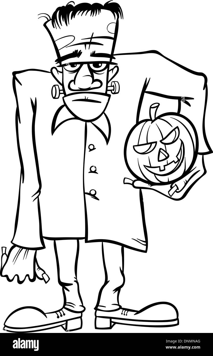 Bianco E Nero Cartoon Illustrazione Di Spooky Halloween Zombie O Frankenstein Come Mostro Per Libro Da Colorare Immagine E Vettoriale Alamy