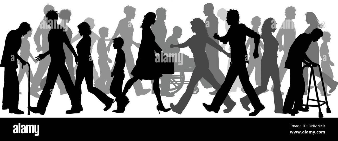Silhouette di una immensa folla di gente che cammina Immagine e Vettoriale  - Alamy