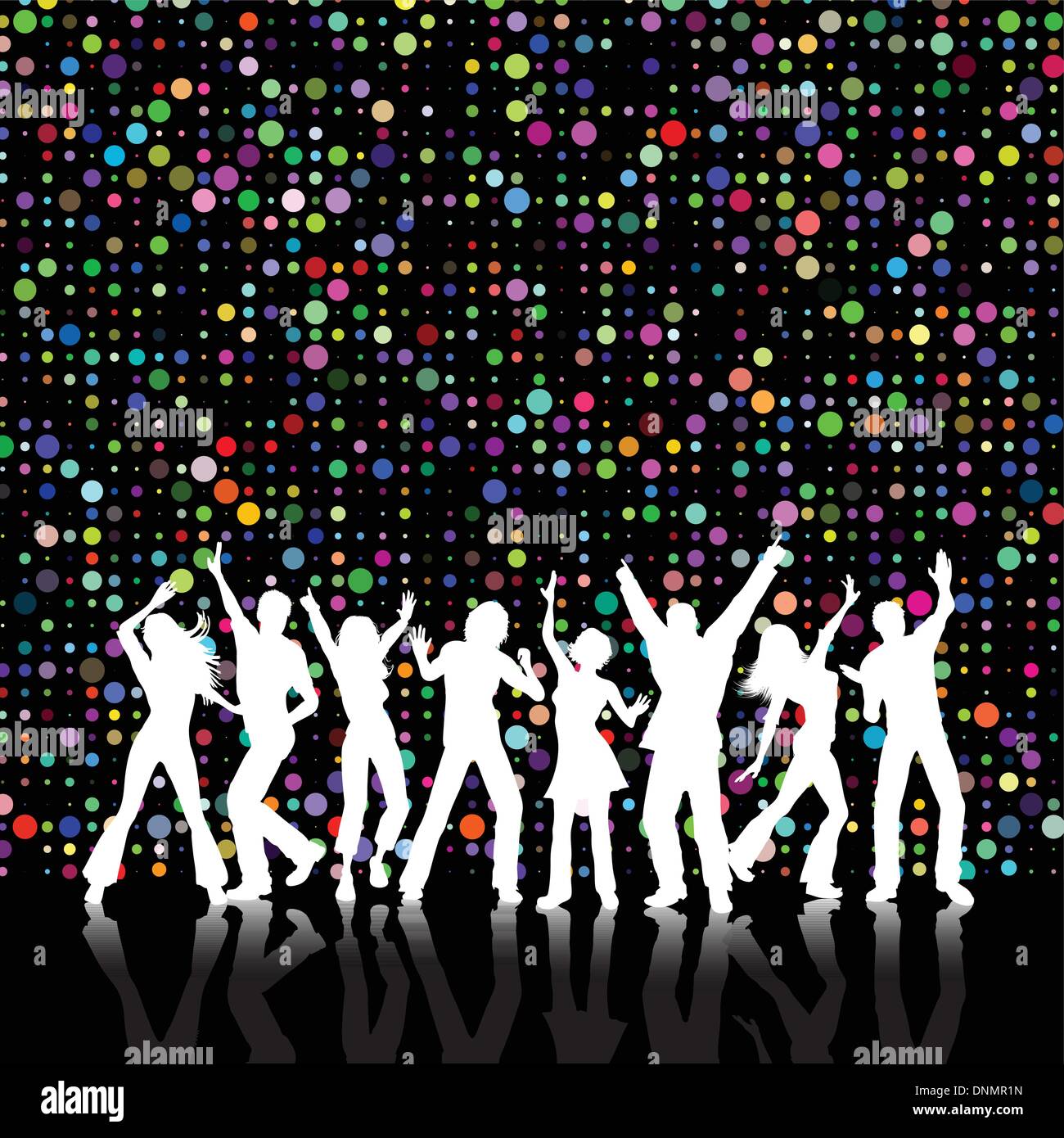 In stile retrò colorato con la gente ballare Illustrazione Vettoriale