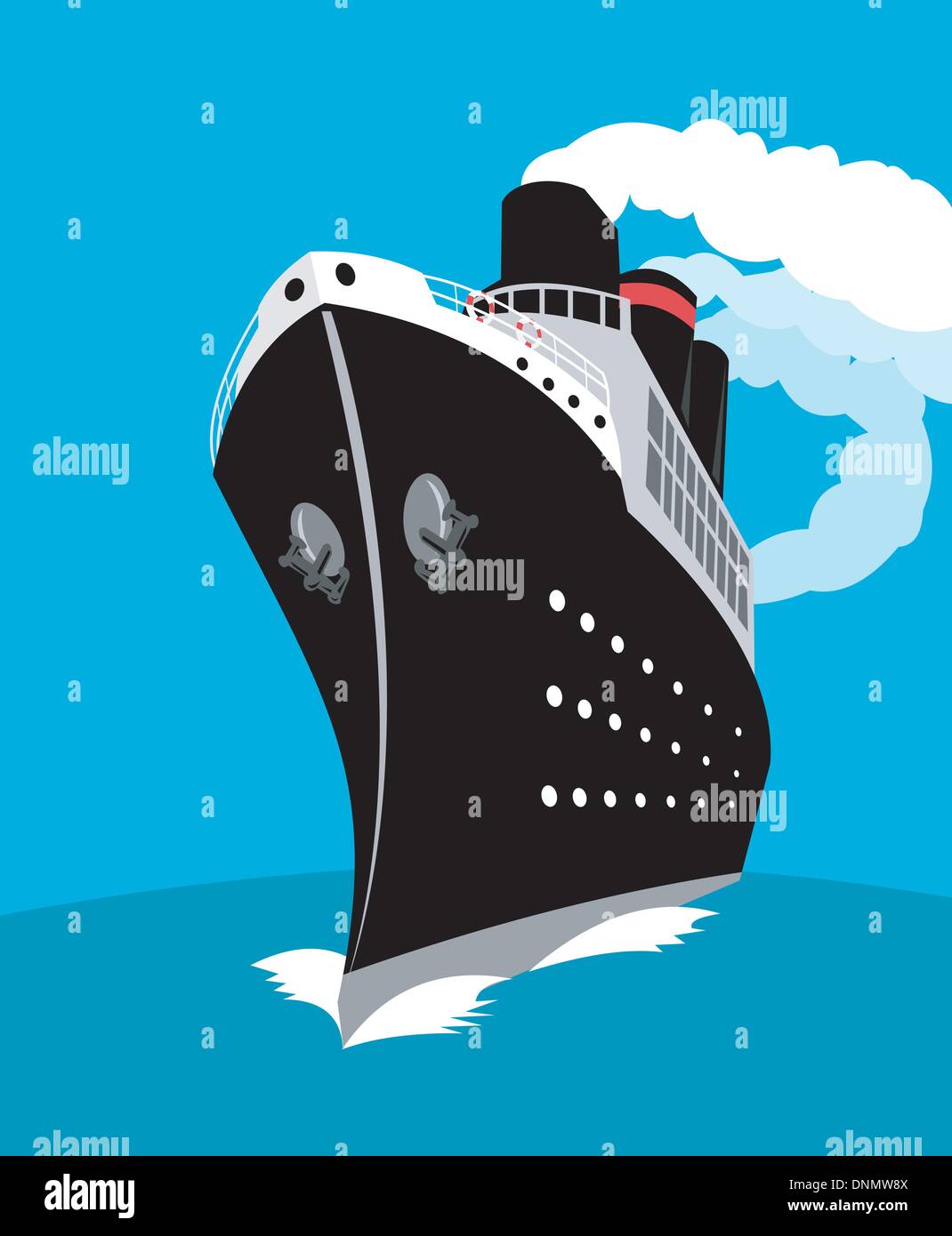 Illustrazione di un ocean liner o al passeggero la nave di crociera, visto dal lato anteriore fatto in stile retrò. Illustrazione Vettoriale