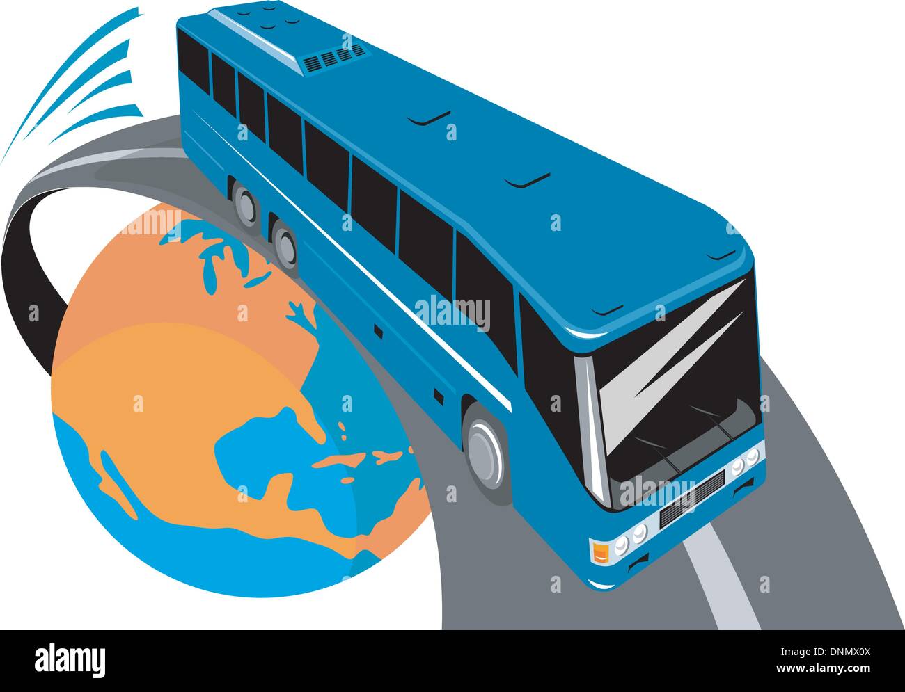 Illustrazione di un pullman turistico autobus su sfondo isolato andando oltre il mondo Illustrazione Vettoriale