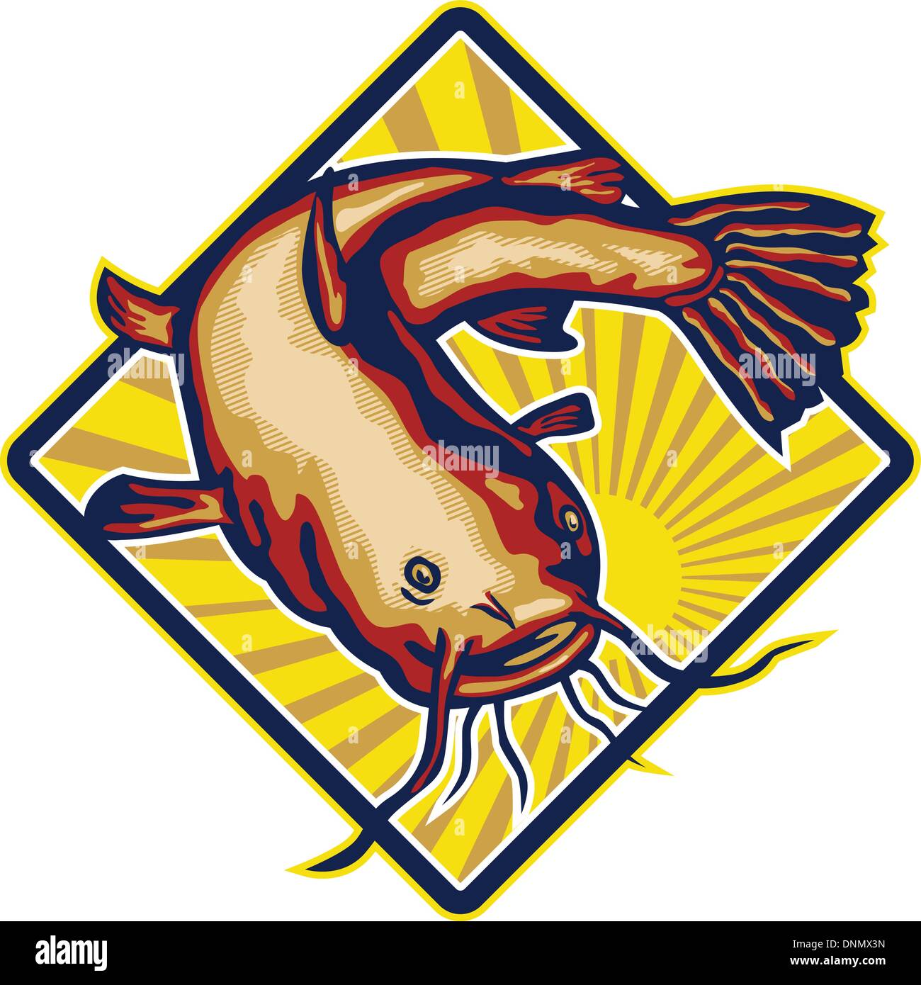 Illustrazione di un ray-alettato pesce gatto pesce noto anche come fango cat, polliwogs o chucklehead jumping insieme all'interno a forma di diamante con Illustrazione Vettoriale