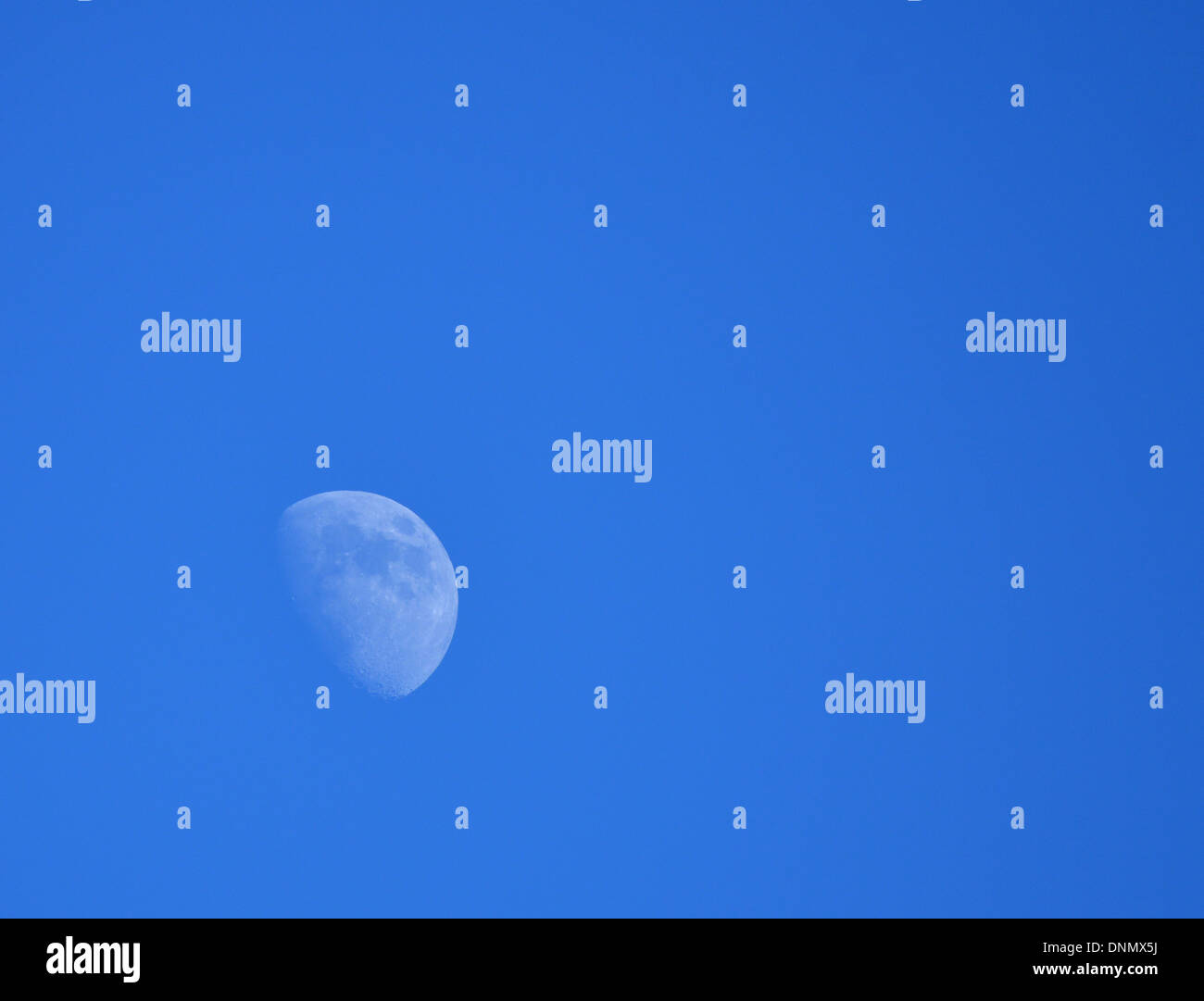 Half moon visibile in un blu brillante nel tardo pomeriggio sky, oltre Arizona USA Foto Stock