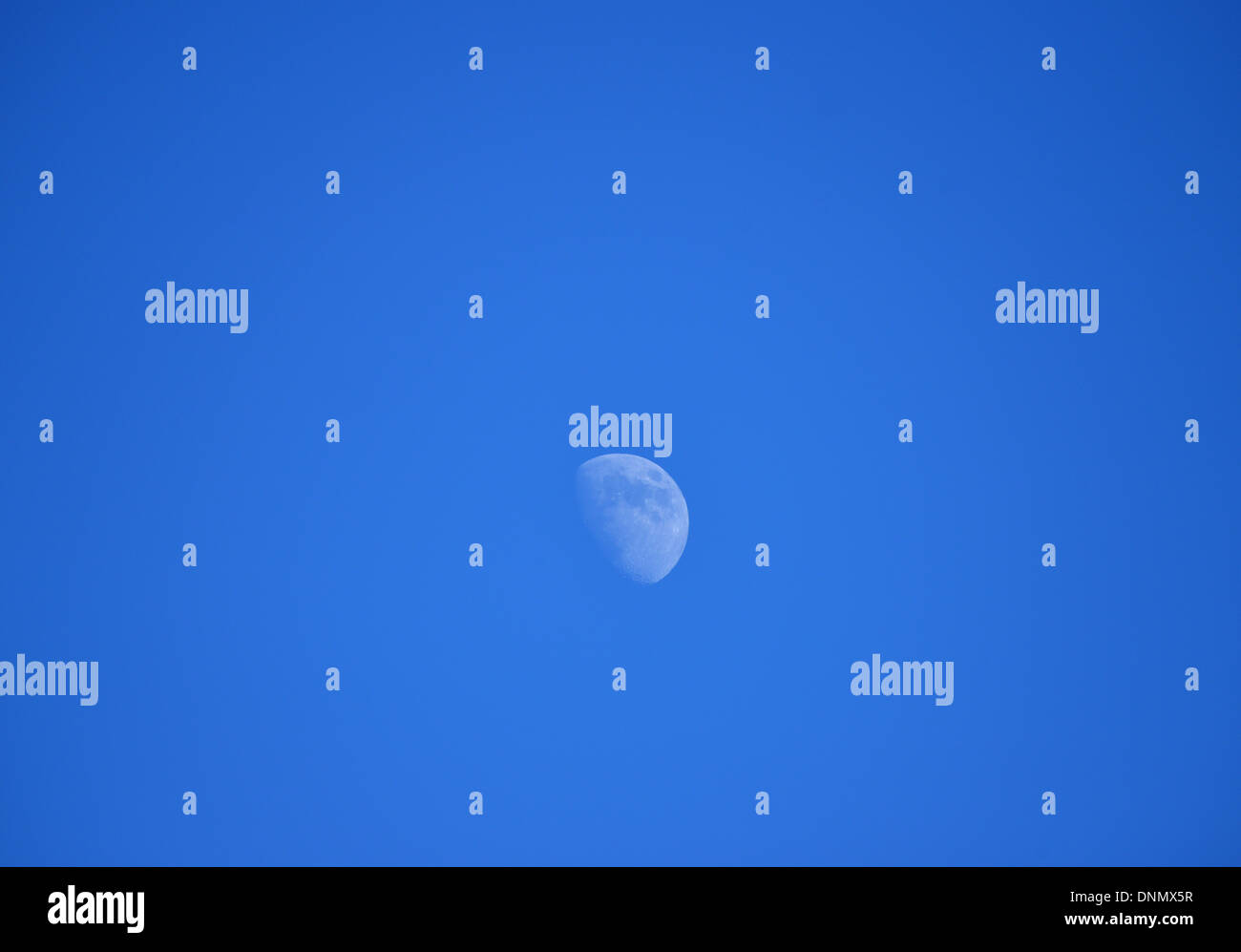 Half moon visibile in un blu brillante nel tardo pomeriggio sky, oltre Arizona USA Foto Stock