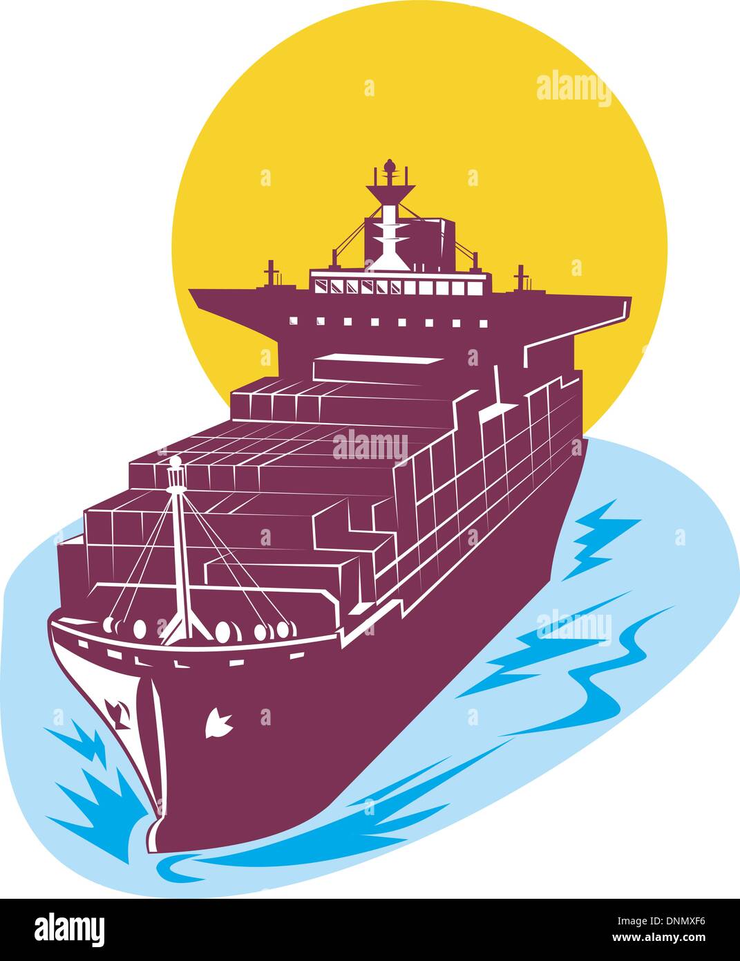 Illustrazione di un contenitore nave da carico fatto in stile retrò Illustrazione Vettoriale