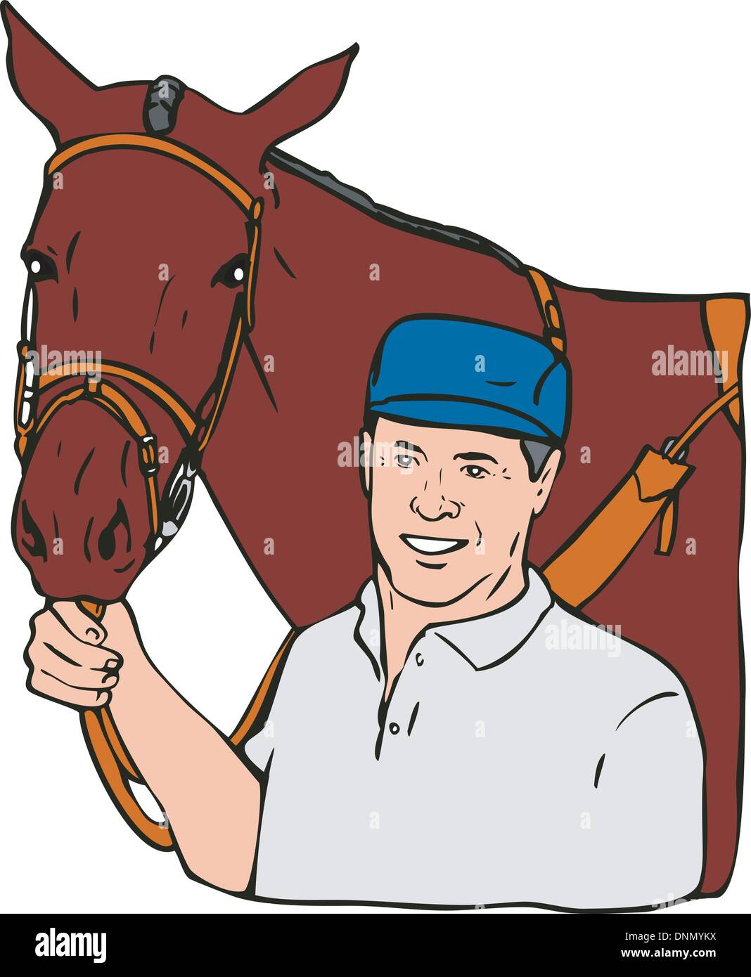 Illustrazione di un cavallo e fantino fatto in stile retrò. Illustrazione Vettoriale