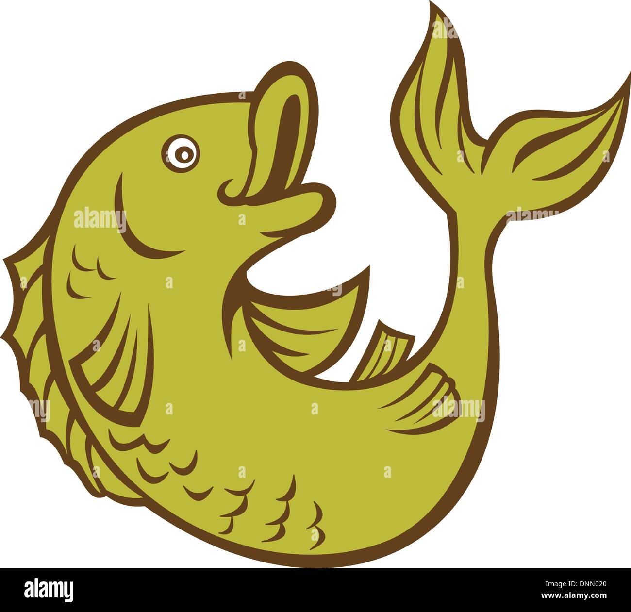 Illustrazione di un pesce cartoon jumping lato isolato su bianco Illustrazione Vettoriale