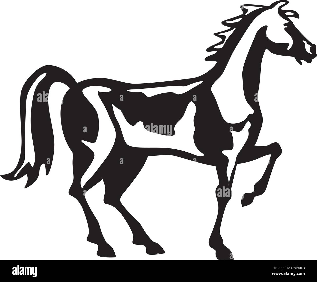 Cavallo illustrato visto dal lato fatto in stile retrò. Illustrazione Vettoriale