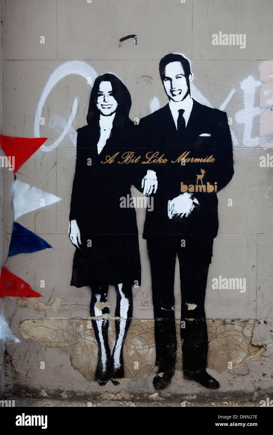 Il principe William e Kate Middleton, un po' come la marmite, Bambi graffiti, London, Regno Unito Foto Stock