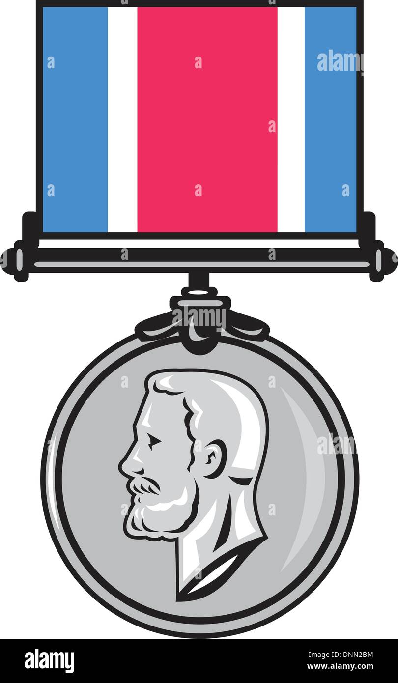 Illustrazione di una medaglia militare di coraggio, onore e valor Croce di San Giorgio che mostra una figura re di testa rivolto verso il lato Illustrazione Vettoriale
