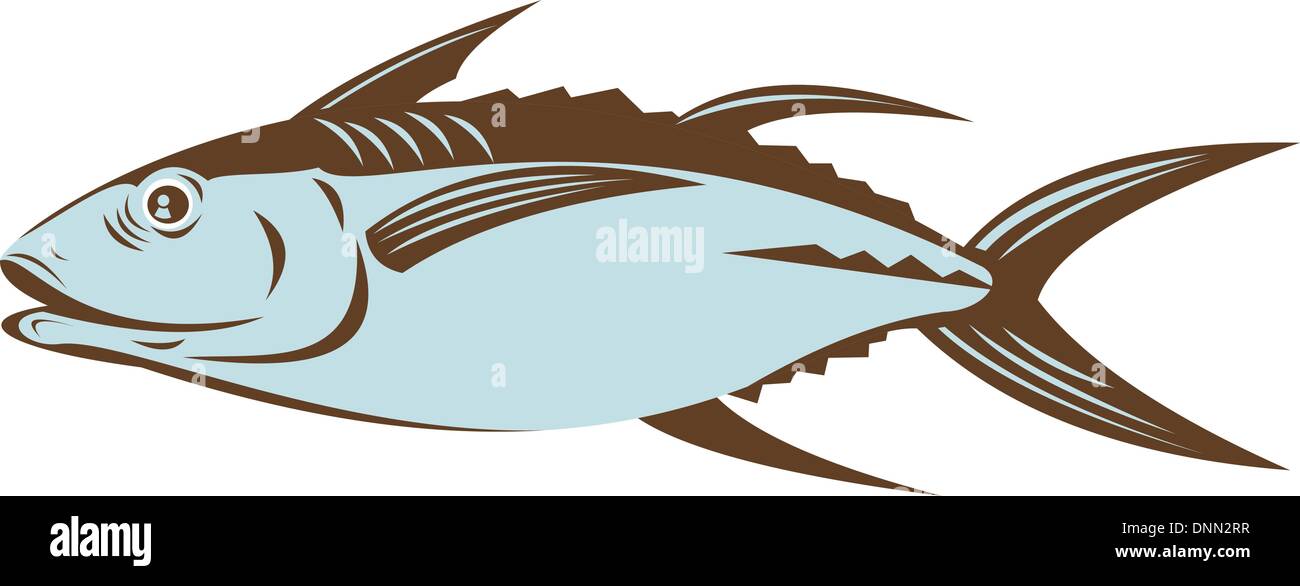Illustrazione di un tonno bianco visto dal lato fatto in stile retrò Illustrazione Vettoriale