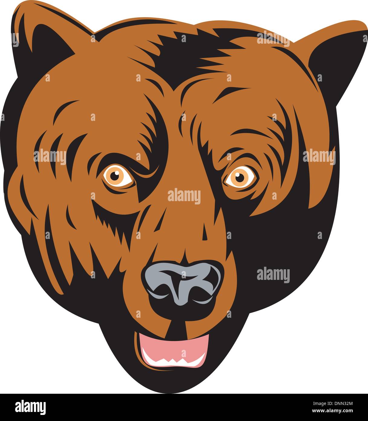 Illustrazione di un grizzly o orso bruno testa rivolta verso il lato anteriore fatto rétro xilografia stile. Illustrazione Vettoriale