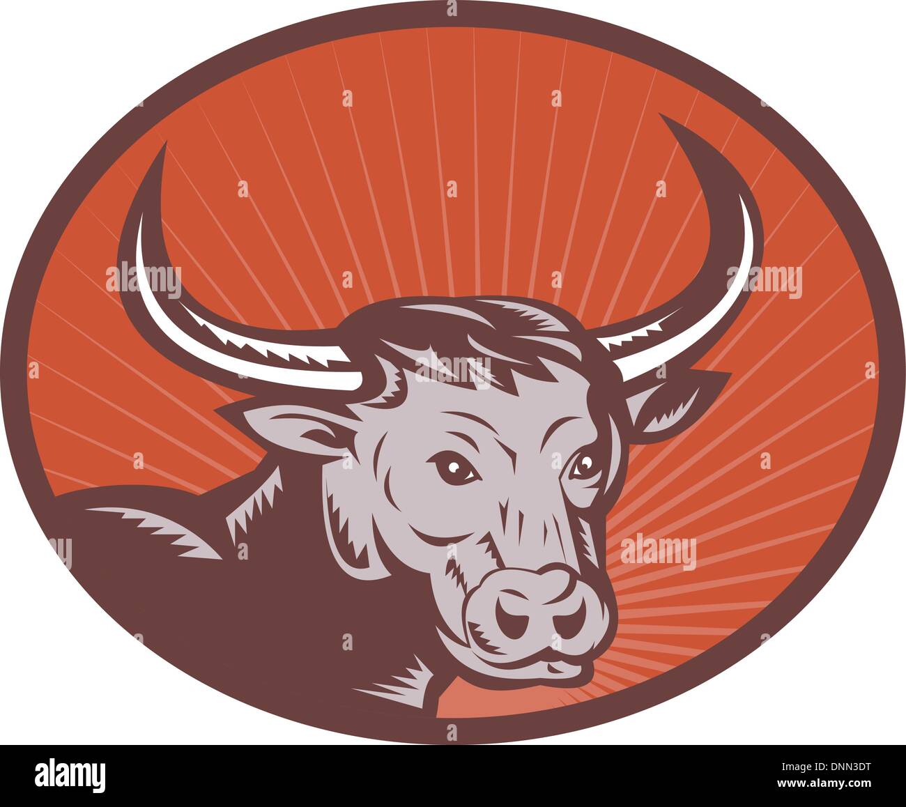 Illustrazione di un Texas longhorn bull insieme all'interno di un cerchio Illustrazione Vettoriale