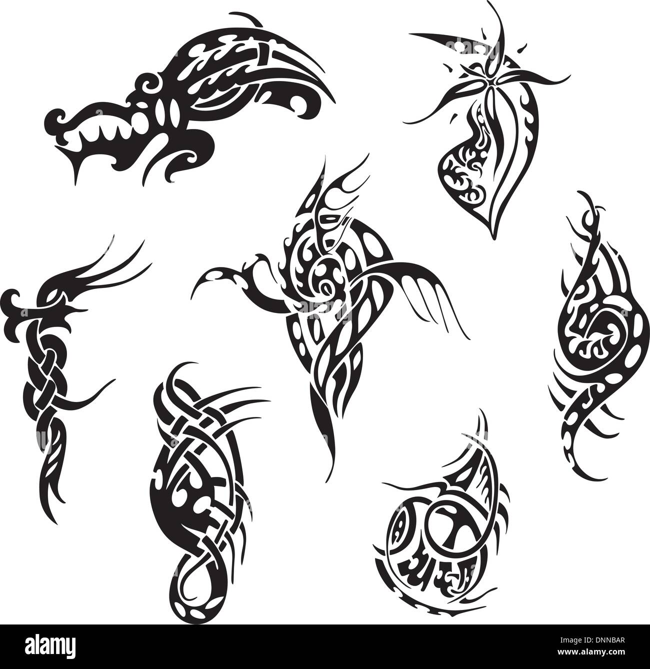Tribal tattoo disegni. Serie di illustrazioni vettoriali. Illustrazione Vettoriale