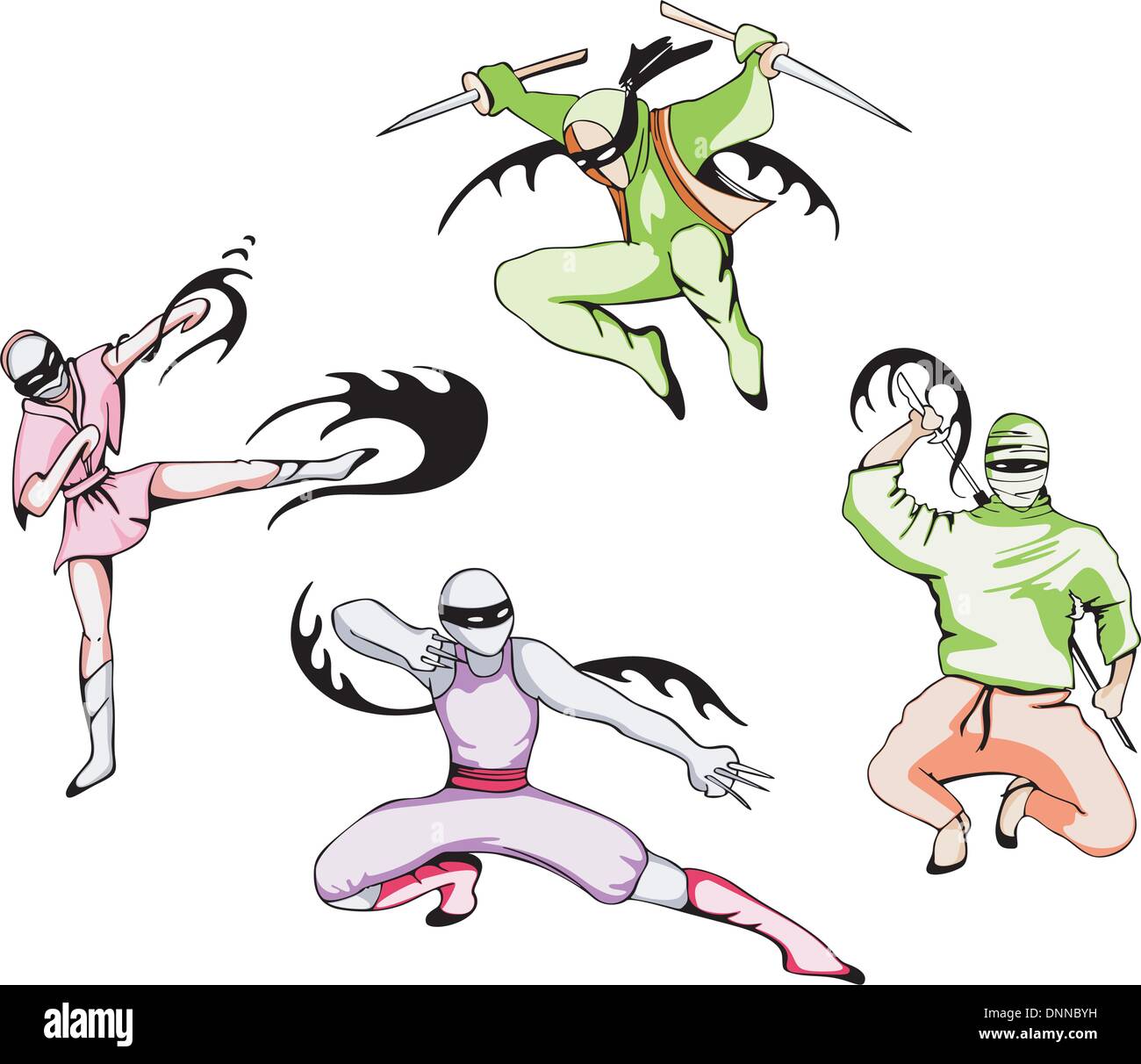 Set di vettore di giapponese ninja. Tatuaggi. Illustrazione Vettoriale