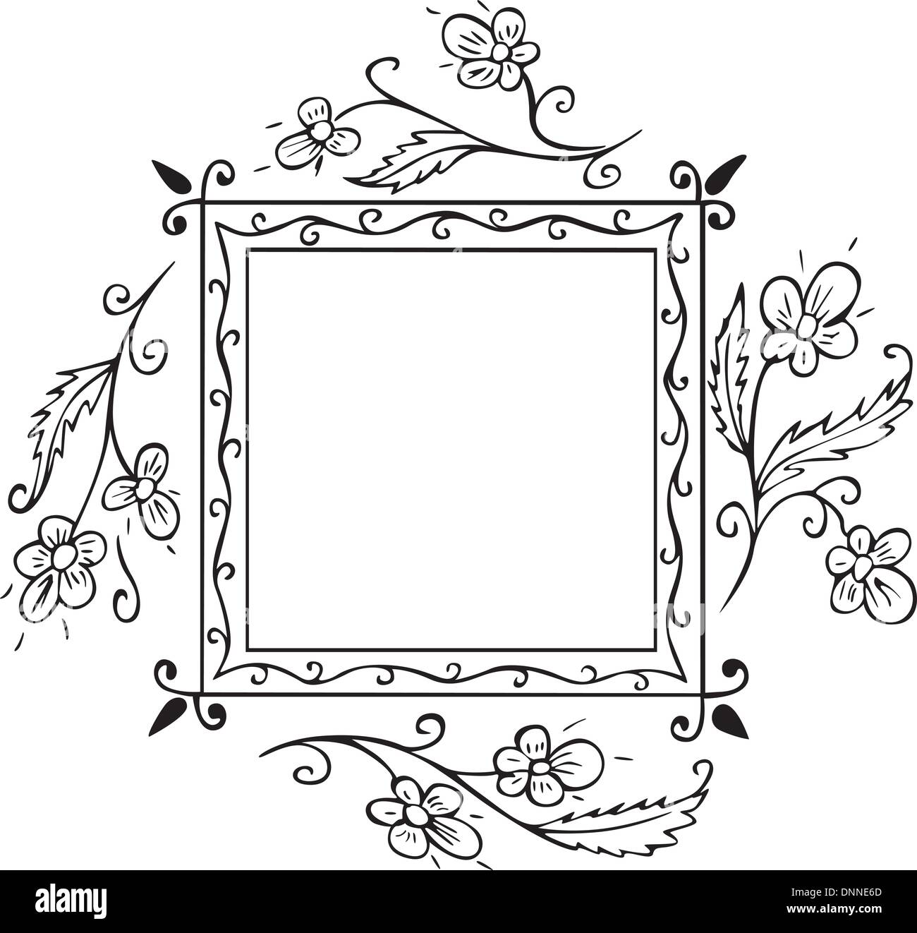 Piazza cornice floreale decorazione per copertine di libri e pagine titolo  Vector vinil-ready illustrazione EPS, in bianco e nero sketch Immagine e  Vettoriale - Alamy