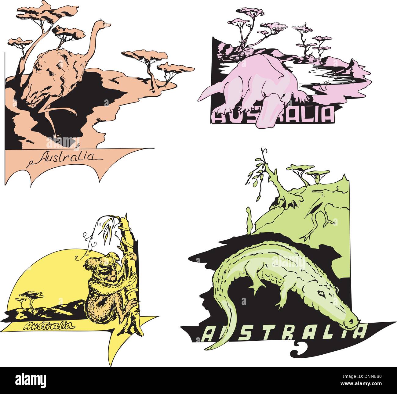 Animali australiani. Impostare il colore di illustrazioni vettoriali. Illustrazione Vettoriale