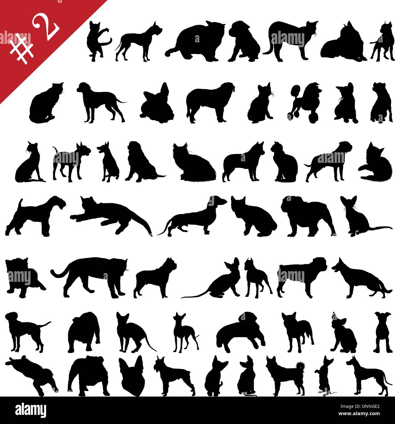 Set # 2 del vettore diverso animali domestici sagome per progettazione utilizzare Illustrazione Vettoriale