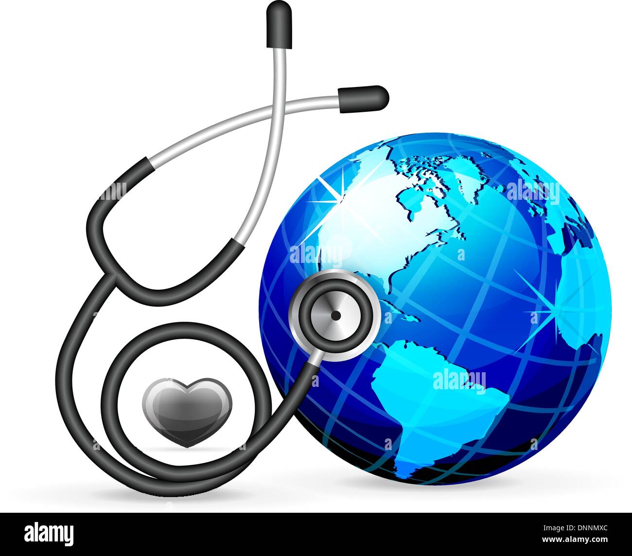 Lo stetoscopio e terra blu illustrazione vettoriale isolati su sfondo bianco Illustrazione Vettoriale