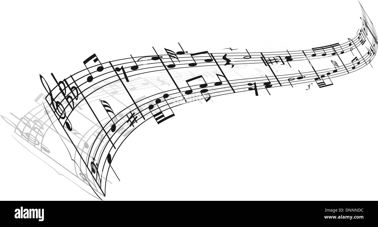 Abstract alla musica di sottofondo con note diverse e linee Illustrazione Vettoriale