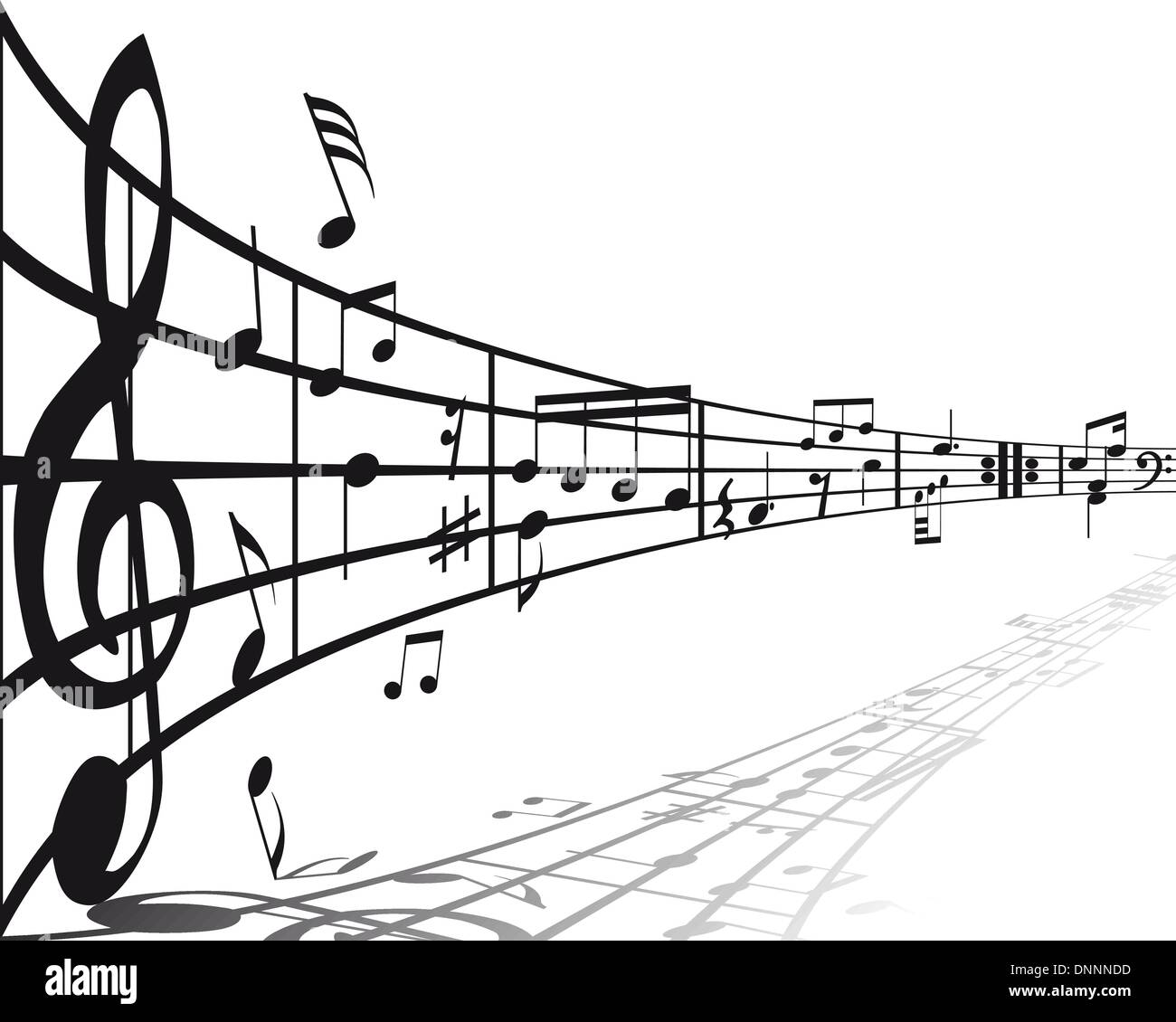Musica di sottofondo con note diverse sul bianco Illustrazione Vettoriale