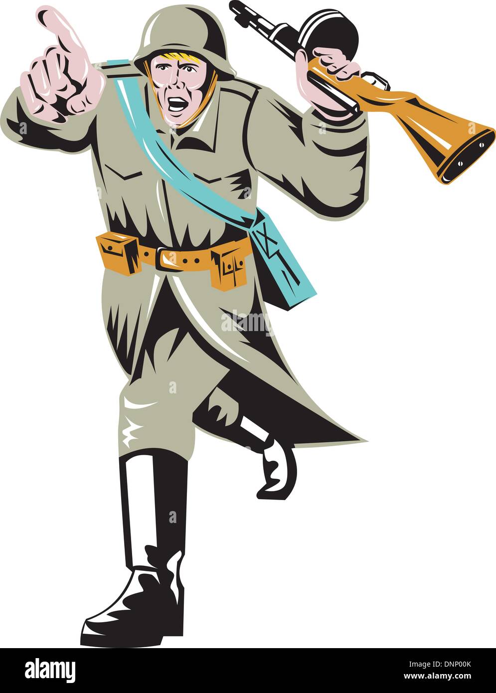 Illustrazione di una guerra mondiale due sovietica soldato russo di puntamento in esecuzione con un fucile fatto in stile retrò. Illustrazione Vettoriale