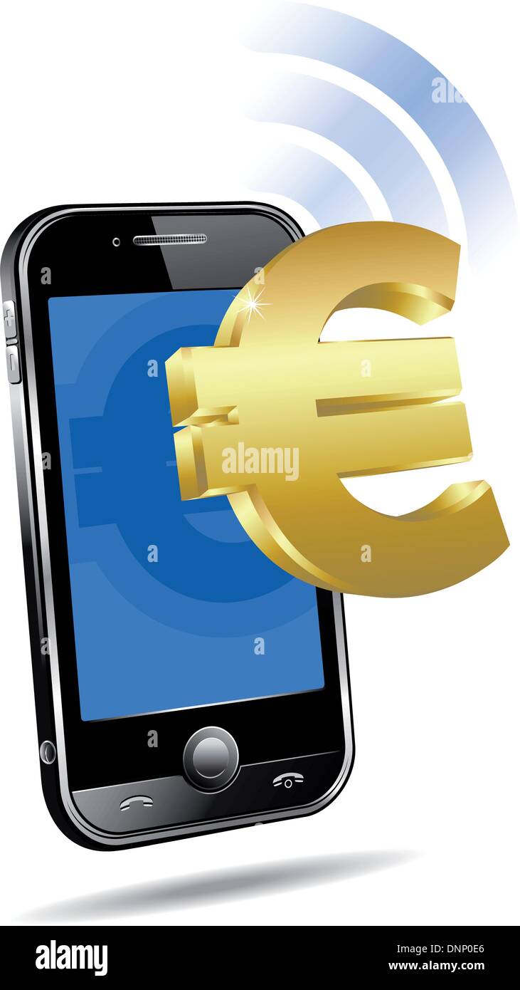 Pagamento tramite mobile, cellulare Smart Phone - e-Commerce concetto, Euro epay banca on-line Illustrazione Vettoriale