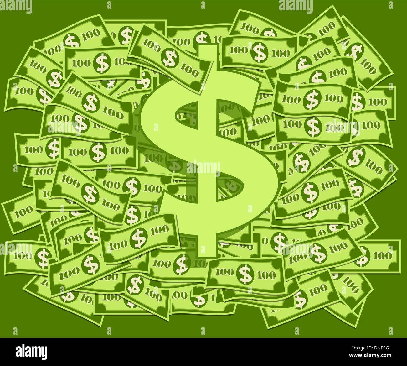 Un sacco di dollari su come sfondo sovrapposto con un simbolo del dollaro Illustrazione Vettoriale