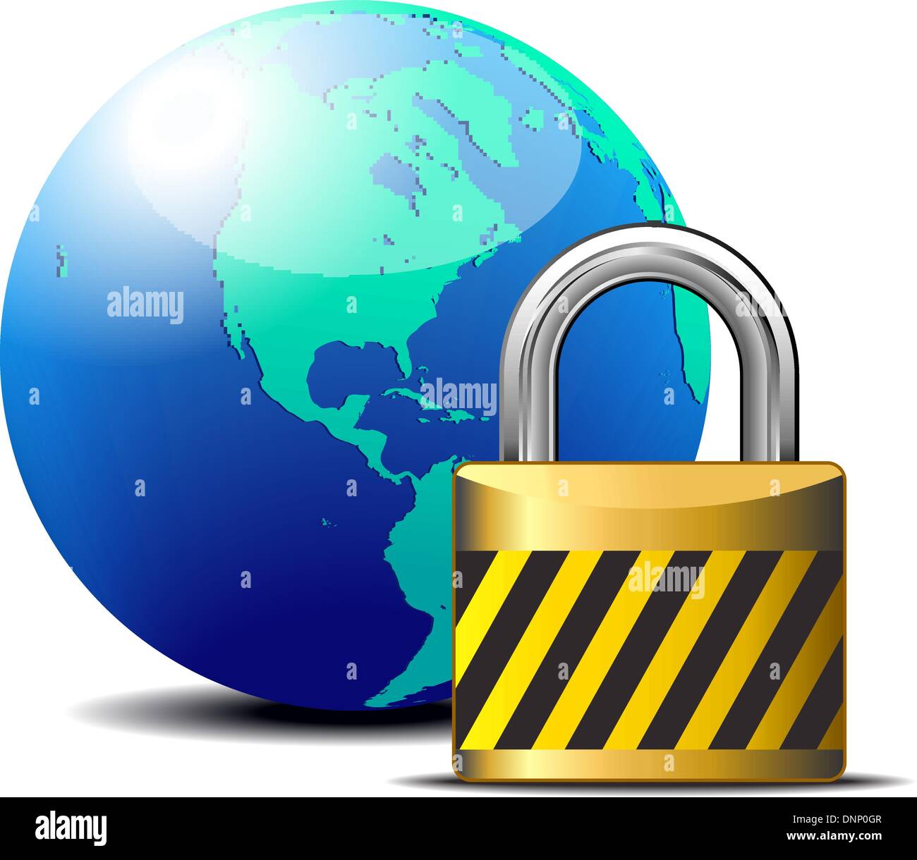 Connessione internet sicura con il mondo globale - Firewall, lo sblocco degli account, cassaforte, serratura Illustrazione Vettoriale