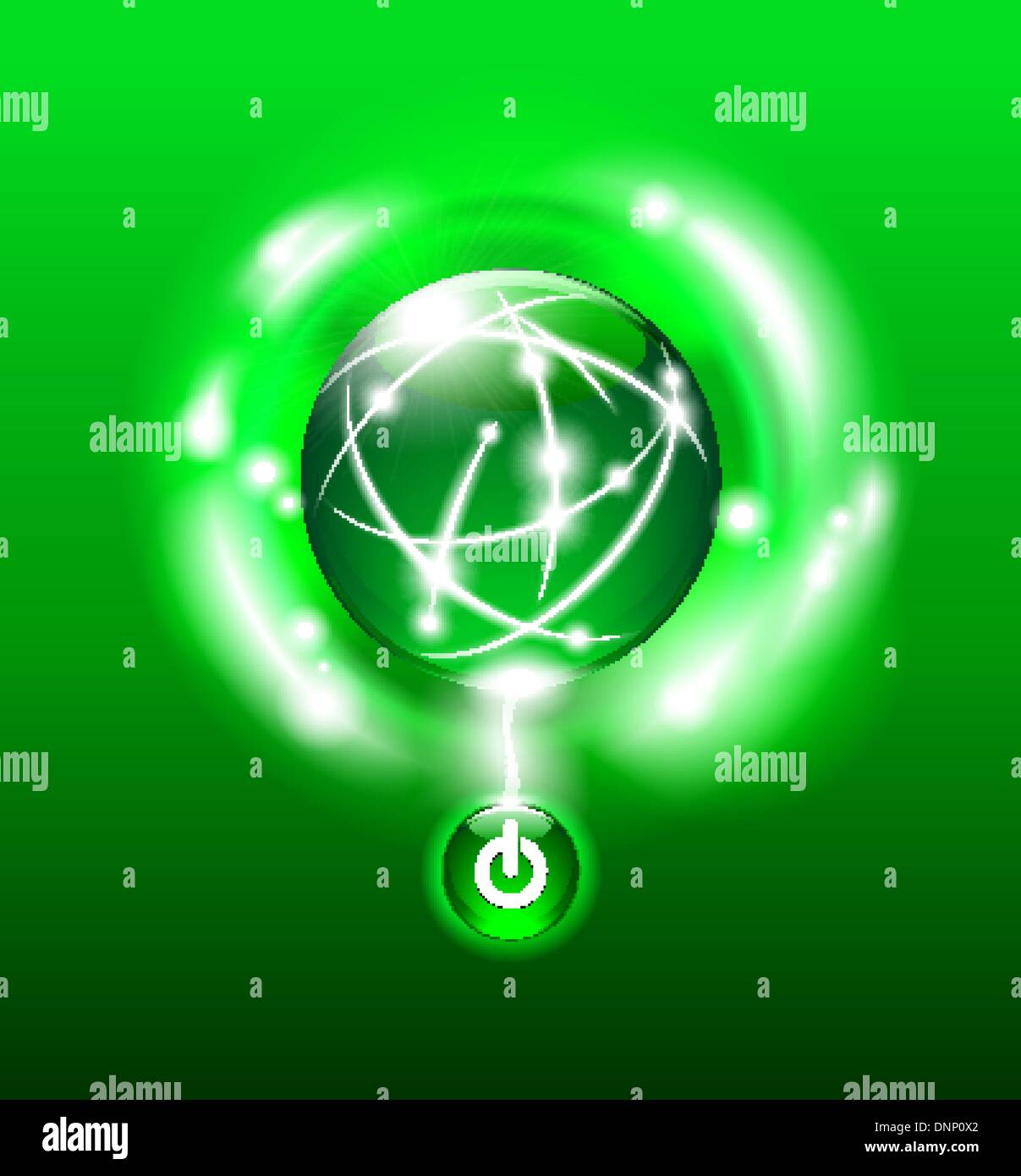 Energia verde globo design contro uno sfondo scuro con Start sul pulsante Illustrazione Vettoriale