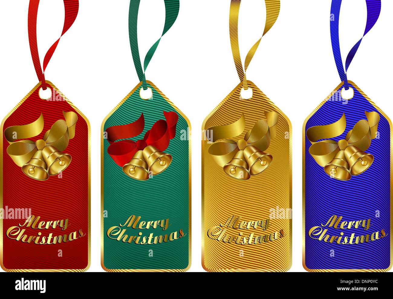 Etichette per i regali di Natale in quattro colori vivaci Illustrazione Vettoriale