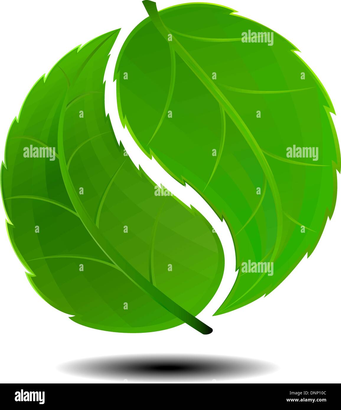 Logo Green concept utilizzando Yin Yang in un design a foglia Illustrazione Vettoriale
