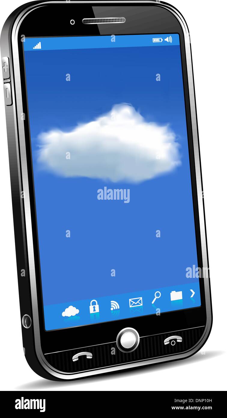 Telefono concetto Cloud - Cloud computing - accesso al telefono per i tuoi file info Illustrazione Vettoriale
