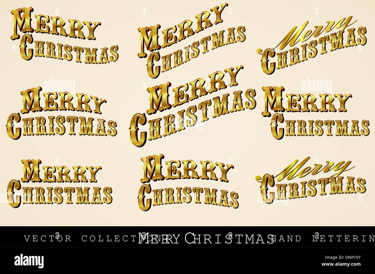 Vintage Victorian Merry Christmas, disegnato a mano i caratteri tipografici - tutti gli elementi sono sui singoli strati nel file vettoriale per easy edit Illustrazione Vettoriale