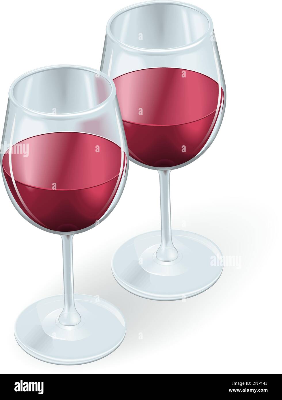 Due bicchieri di vino a fianco a fianco riempito di vino rosso Illustrazione Vettoriale