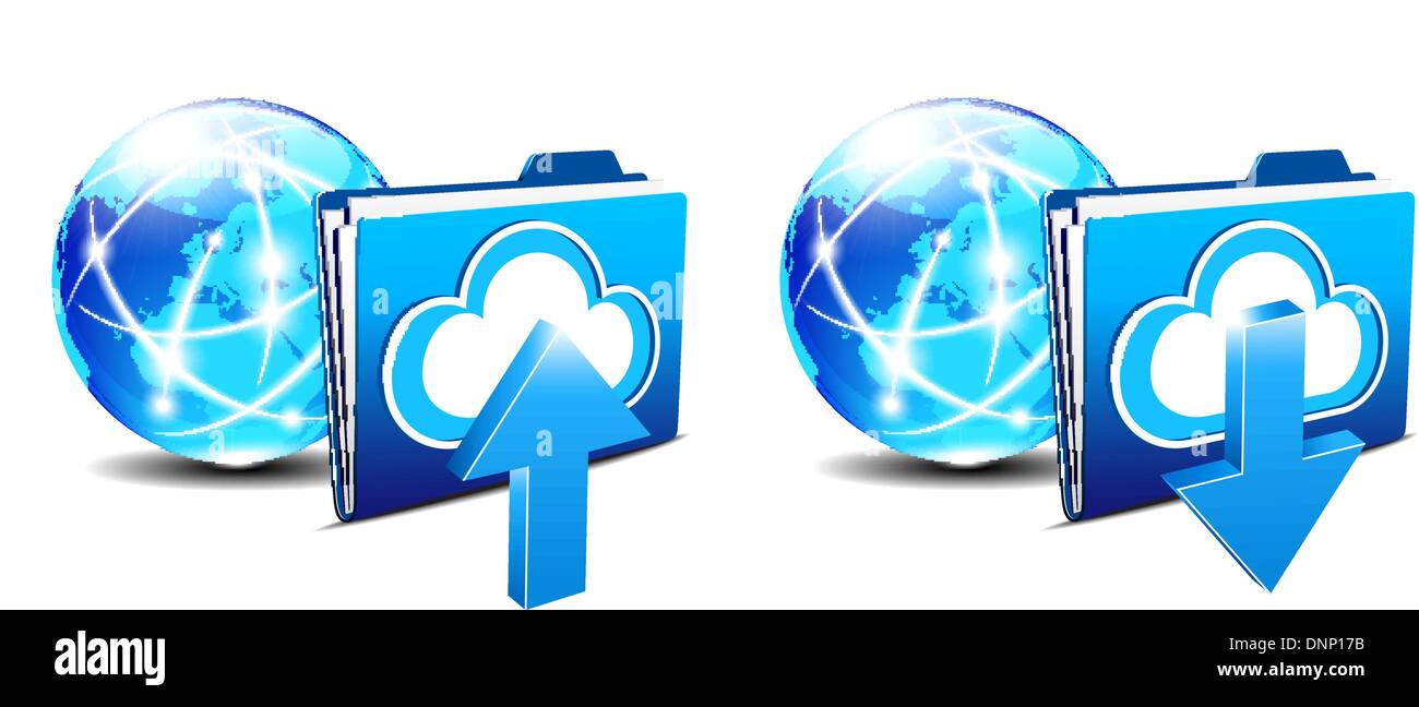 Caricare la cartella di download e di comunicazione del mondo Internet Illustrazione Vettoriale