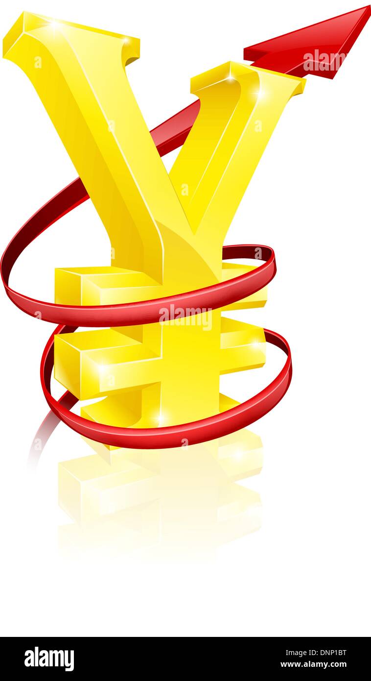 Finanza concettuale o il concetto di economia di aumento del prezzo dei tasso di cambio yen o solo aumento dei profitti Illustrazione Vettoriale