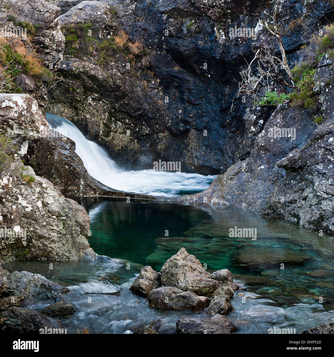 Queste piscine sono a sud-est di Glen foresta fragile la fata piscine sono parte di un flusso in funzione off delle montagne Cuillin su S Foto Stock