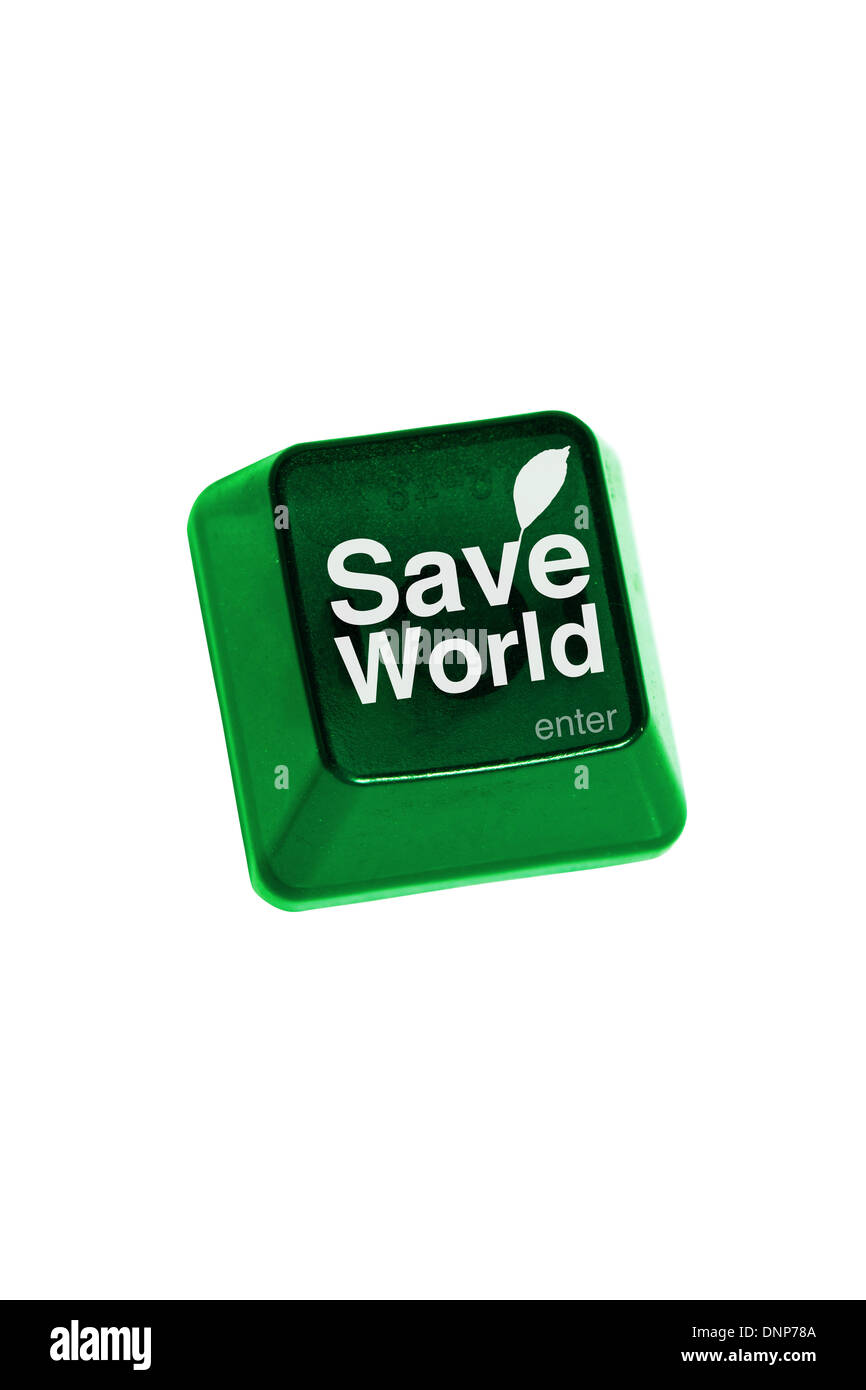 Alfabeto lettere salva mondo concetto isolato su sfondo bianco. Foto Stock