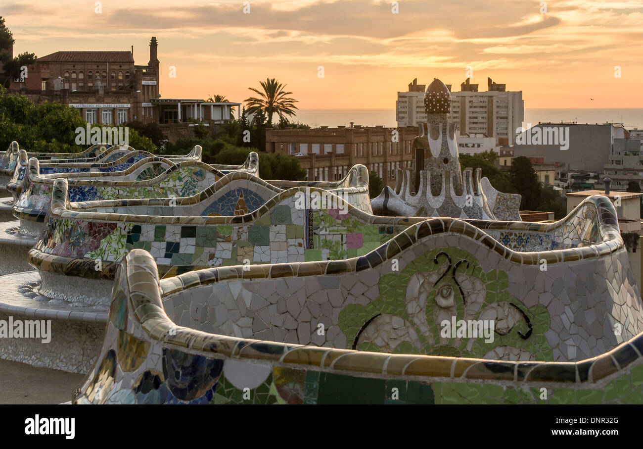 Sunrise nel Parco Güell Foto Stock