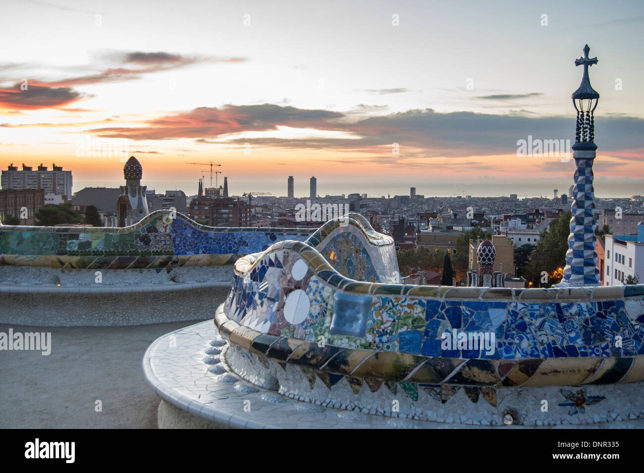 Sunrise nel Parco Güell Foto Stock