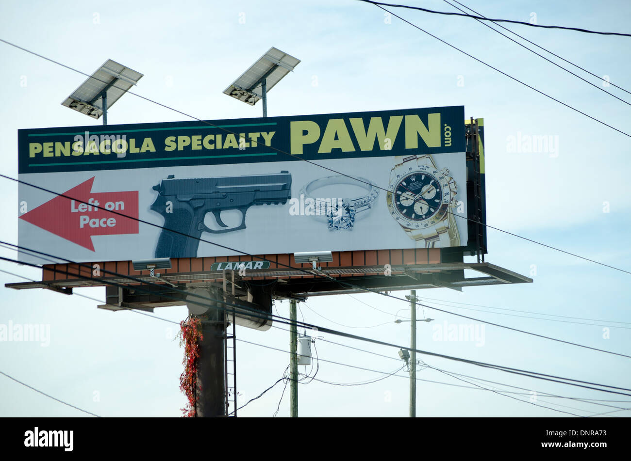 Cartello stradale per un Pawnbrokers Pensacola Florida USA Foto Stock