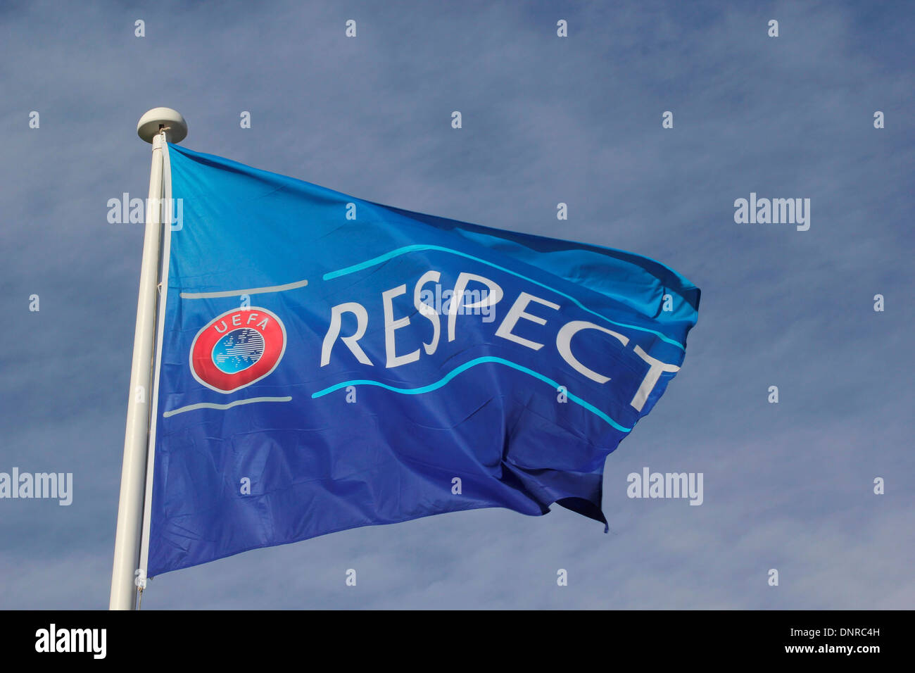 La UEFA rispetto bandiera della campagna Foto Stock