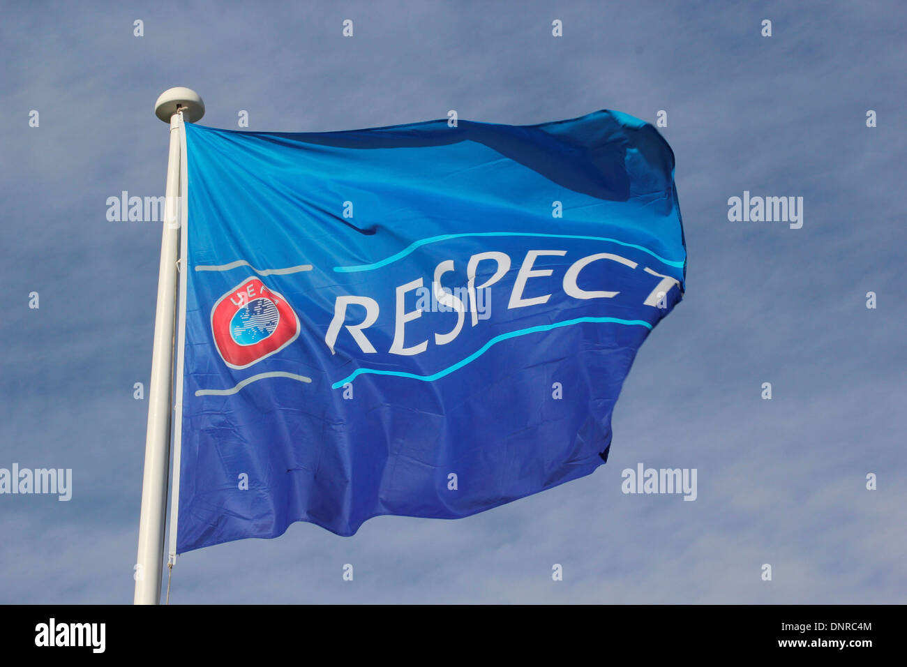 La UEFA rispetto bandiera della campagna Foto Stock