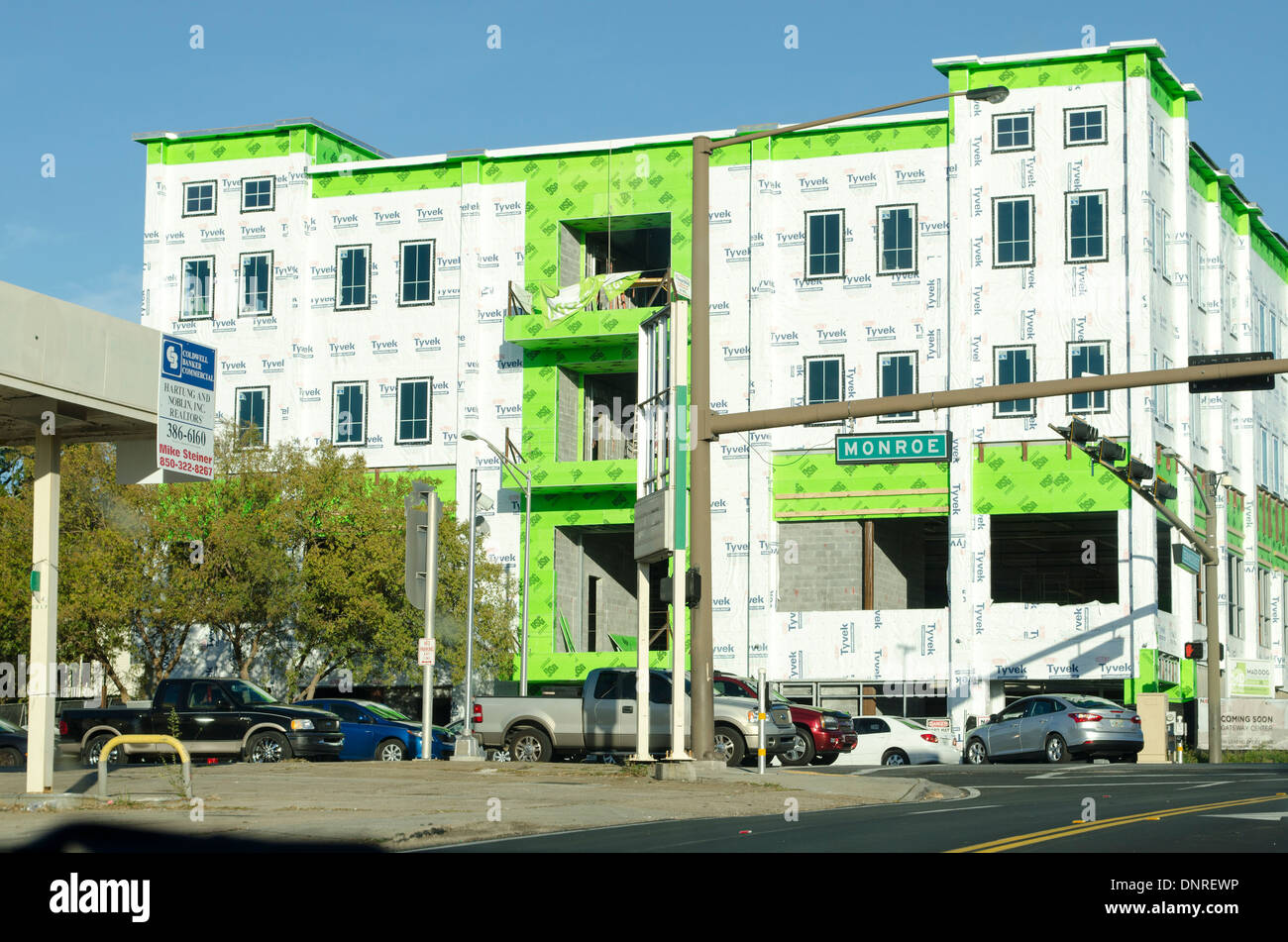 Edificio in costruzione che mostra verde e bianco di materiale isolante Tallahassee, Florida USA Foto Stock