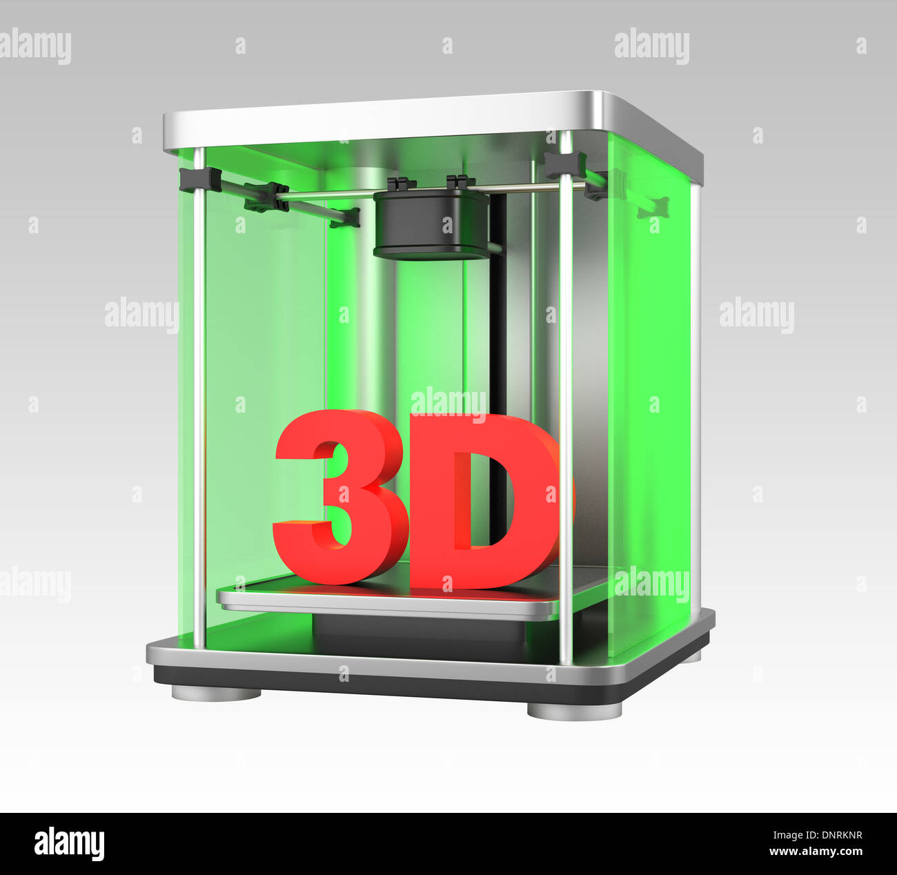 Personale commerciale stampante 3D con testo 3D. 3D rendering con percorso di clipping. Foto Stock