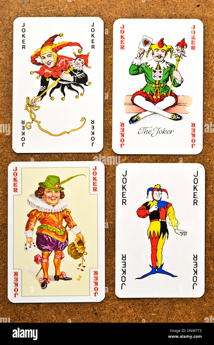 Quattro classici e vintage carte jolly Foto Stock