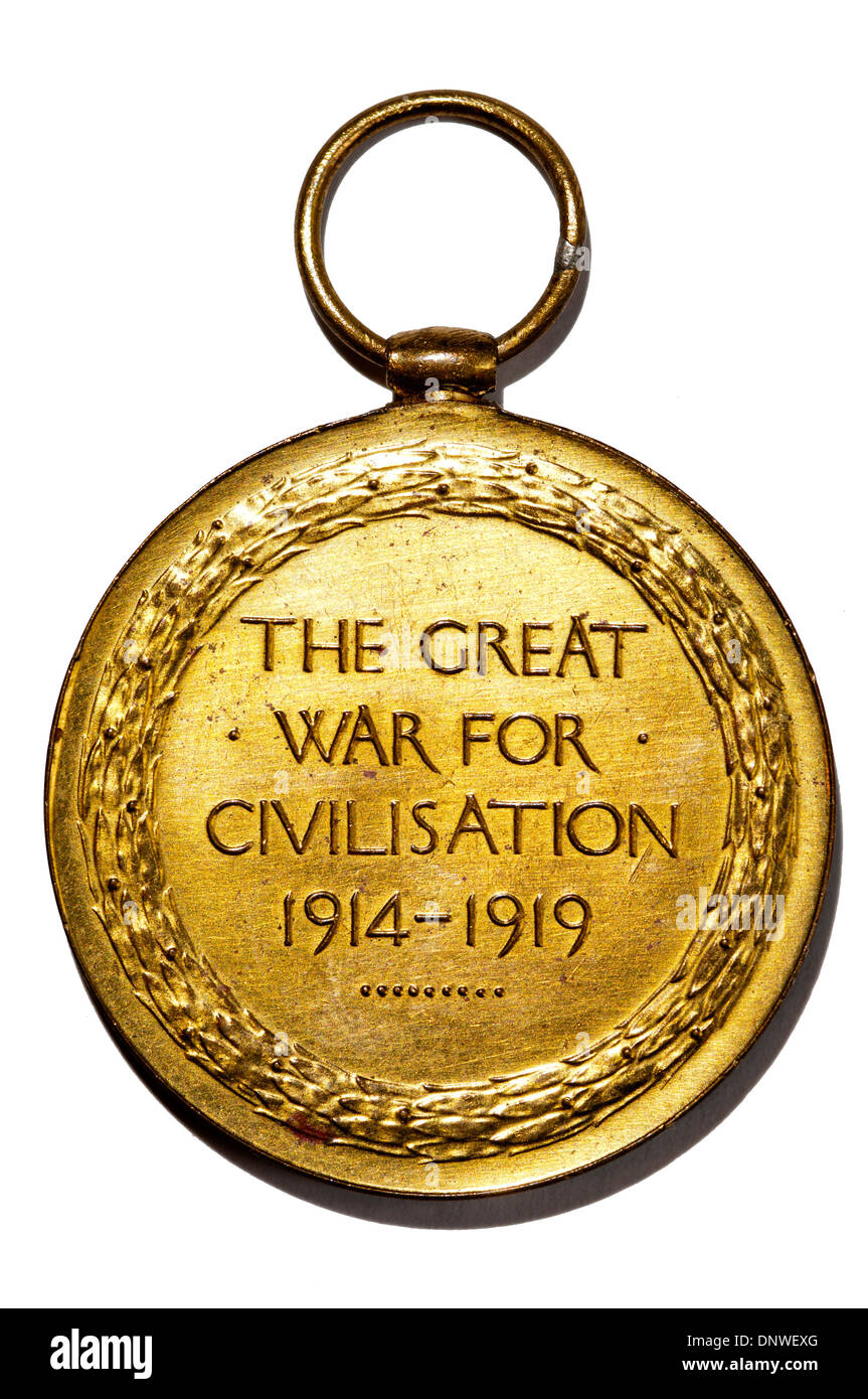 La Grande Guerra per la Civiltà 1914-1919 formulazione su Allied Medaglia Vittoria dalla prima guerra mondiale. Foto Stock