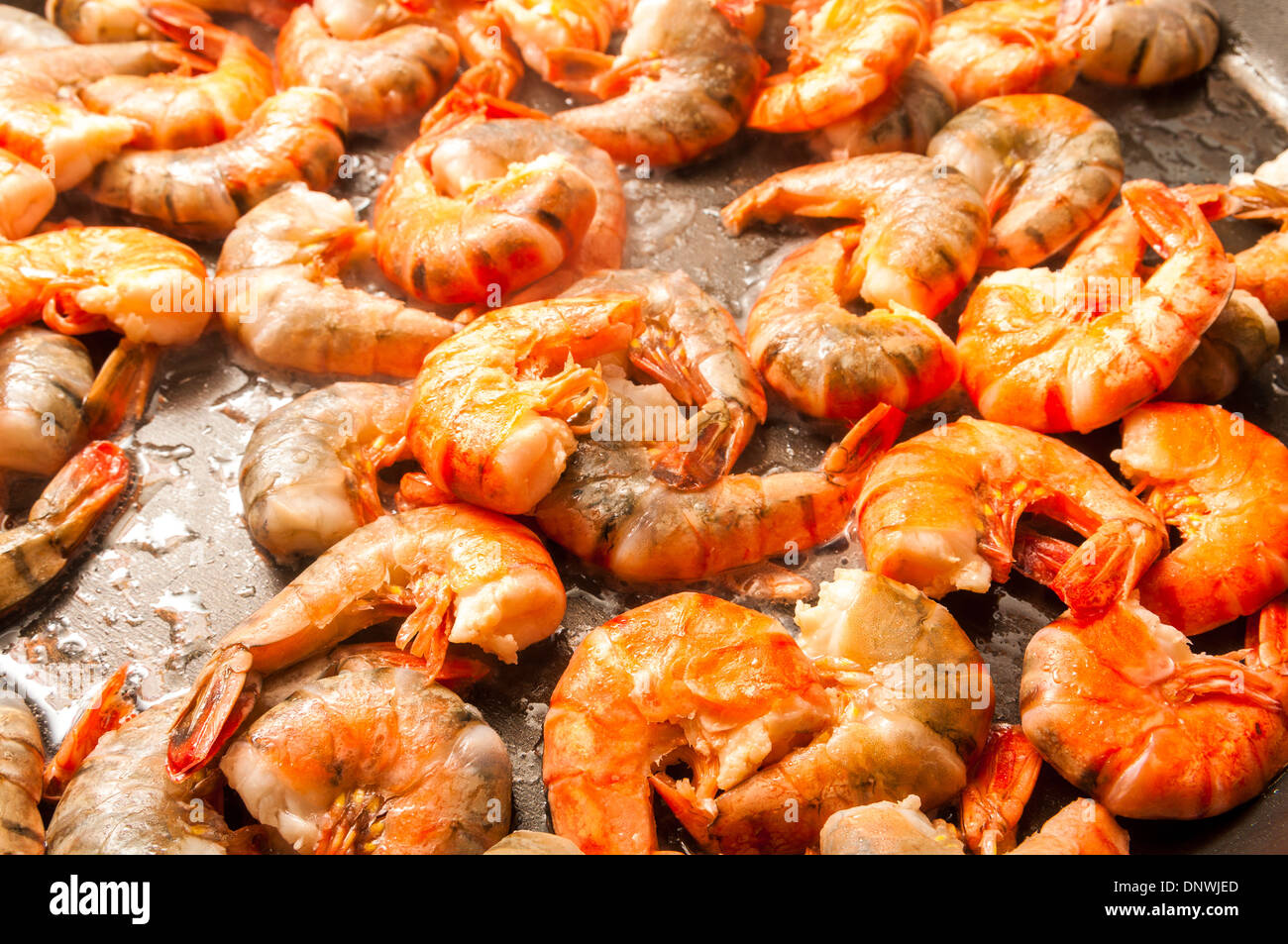 La frittura di gamberi close up Foto Stock