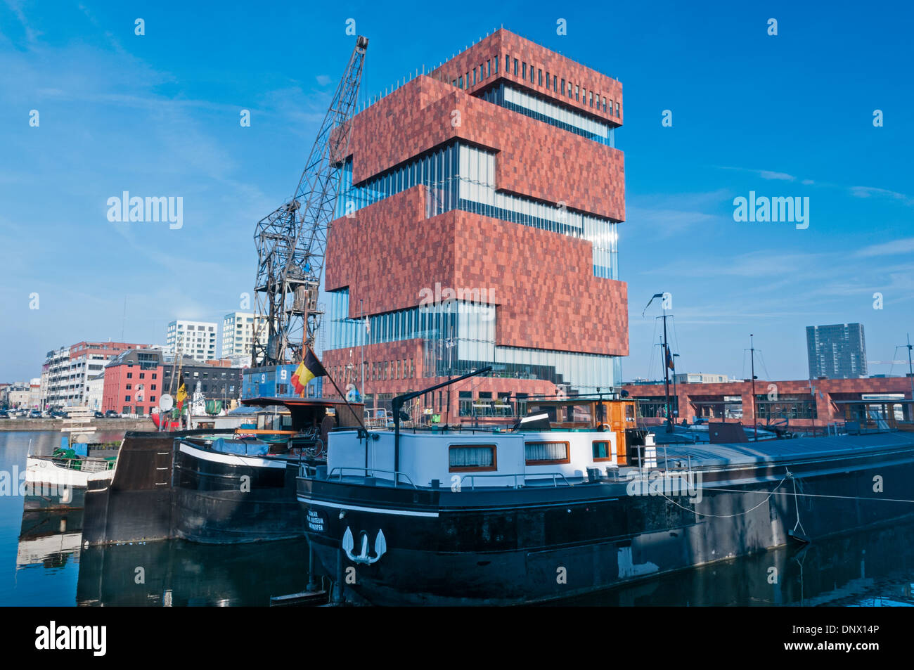 MAS Museum aan de Stroom. Trimestre Eilandje Anversa in Belgio Foto Stock